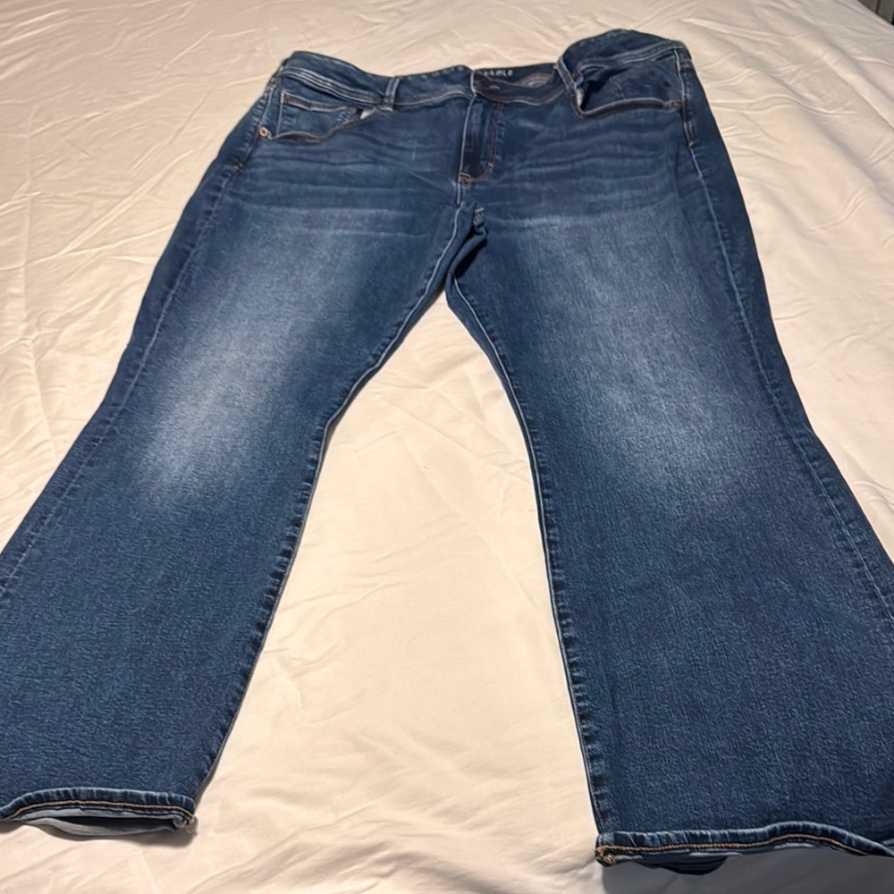 Blue Boot Cut Jeans with Faded Wash and Standard Waistband